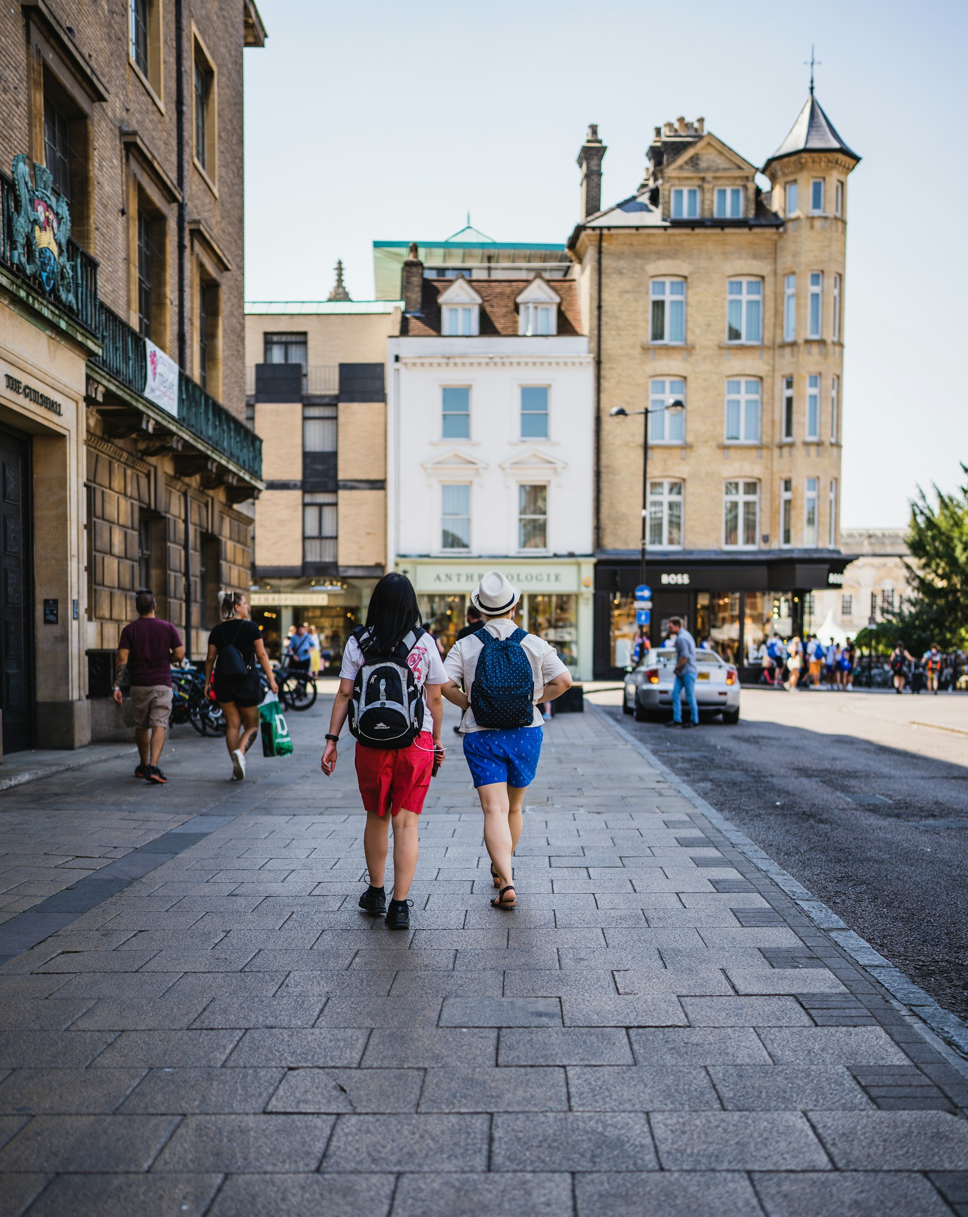 Two people exploring a Cambridge street